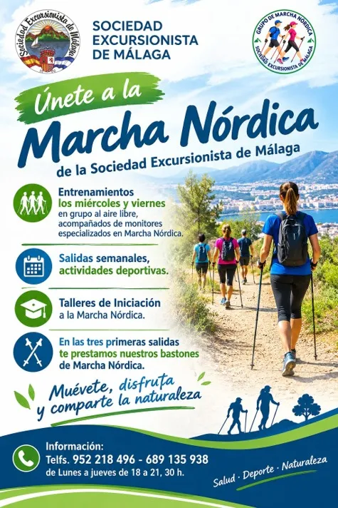Cartel del grupo de Marcha Nórdica con horarios de entrenamiento y teléfonos de contacto